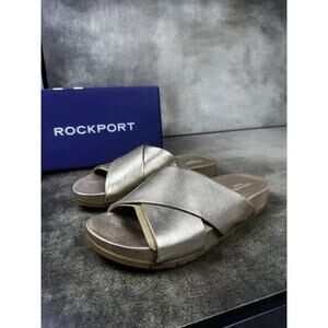 Rockport Leia Gold Leather Slide Sandals Women’s 8M